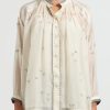 Péro Tops | Silk And Cotton Embroidered Band Collar Shirt In White