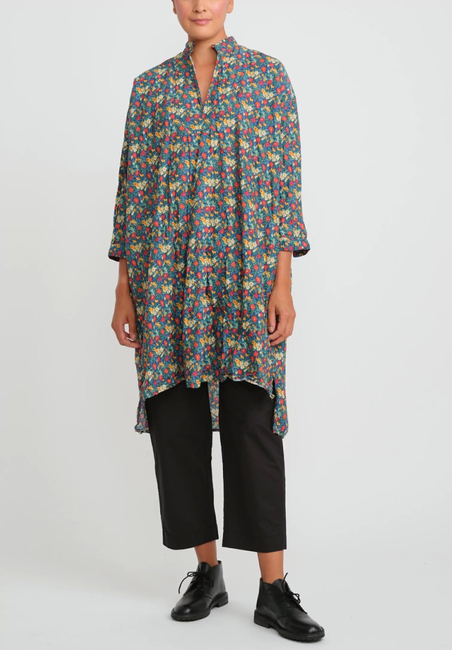 Daniela Gregis Tunics | Washed Cotton Kora Tunic In Blue, Orange & Red Flowers