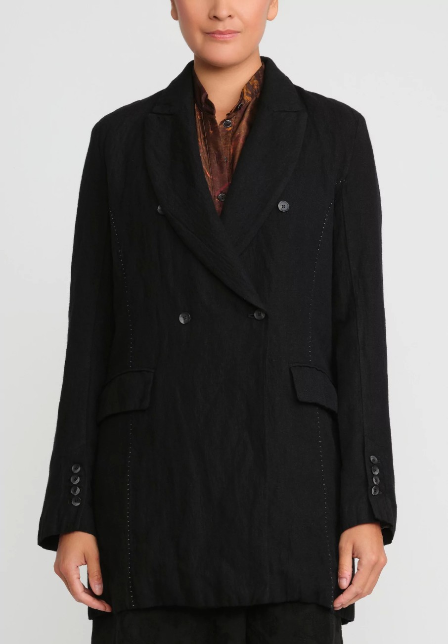 Masnada Jackets | Cotton & Wool Double-Breasted Jacket In Black