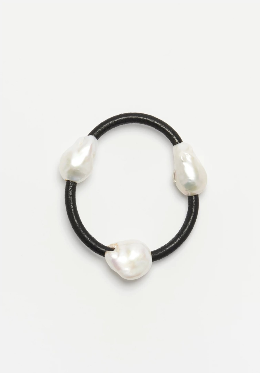 Monies Bracelets | Baroque Pearl And Leather Bangle Bracelet Iii