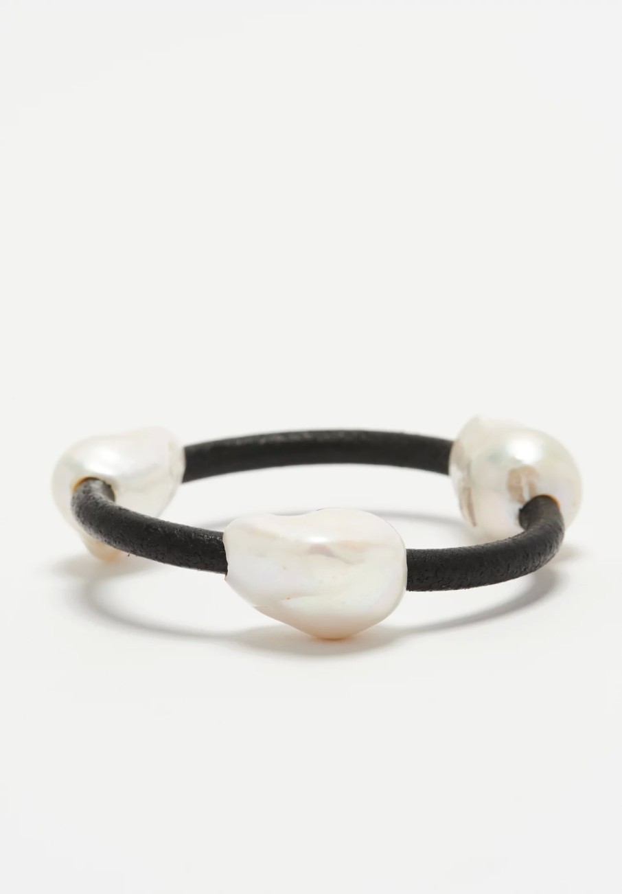 Monies Bracelets | Baroque Pearl And Leather Bangle Bracelet Iii