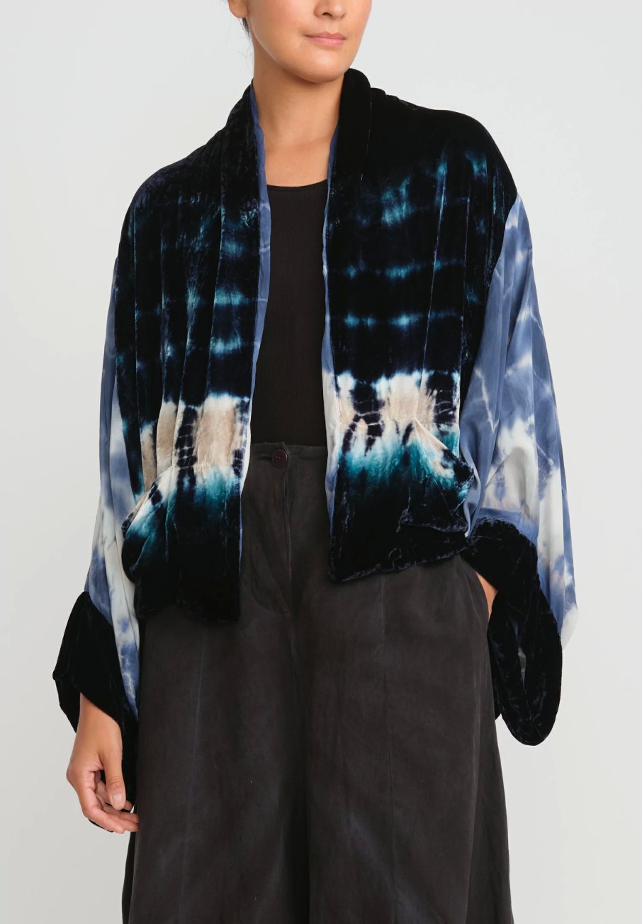 Gilda Midani Jackets | Pattern Dyed Silk Velvet Croissant Overtop In Blue Indigo Row