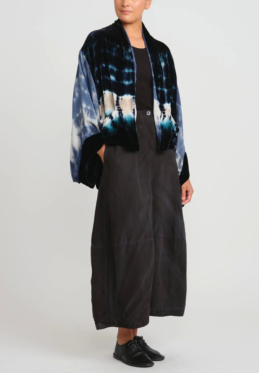 Gilda Midani Jackets | Pattern Dyed Silk Velvet Croissant Overtop In Blue Indigo Row