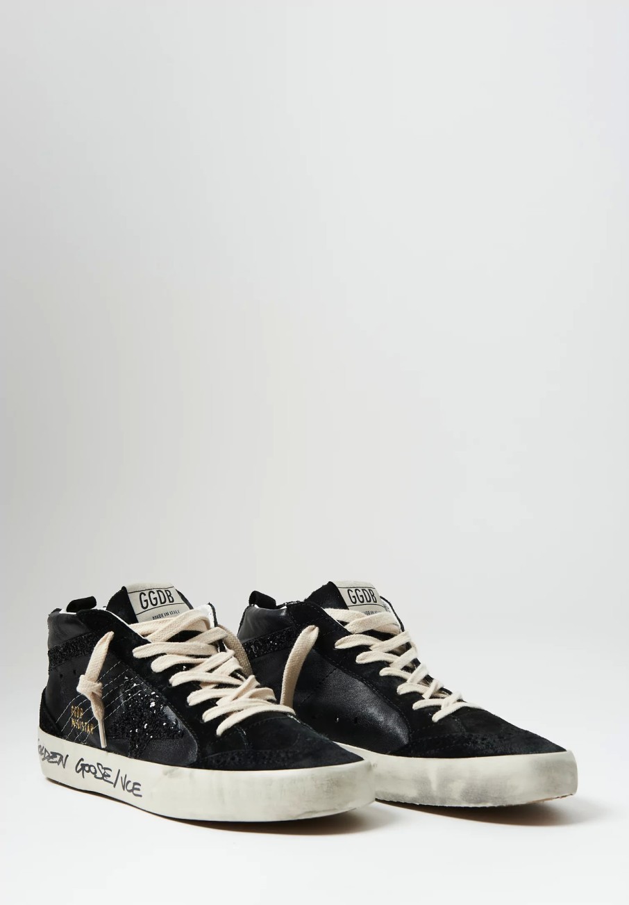 Golden Goose Sneakers | Suede, Leather And Glitter Mid Star Classic Sneaker In Black