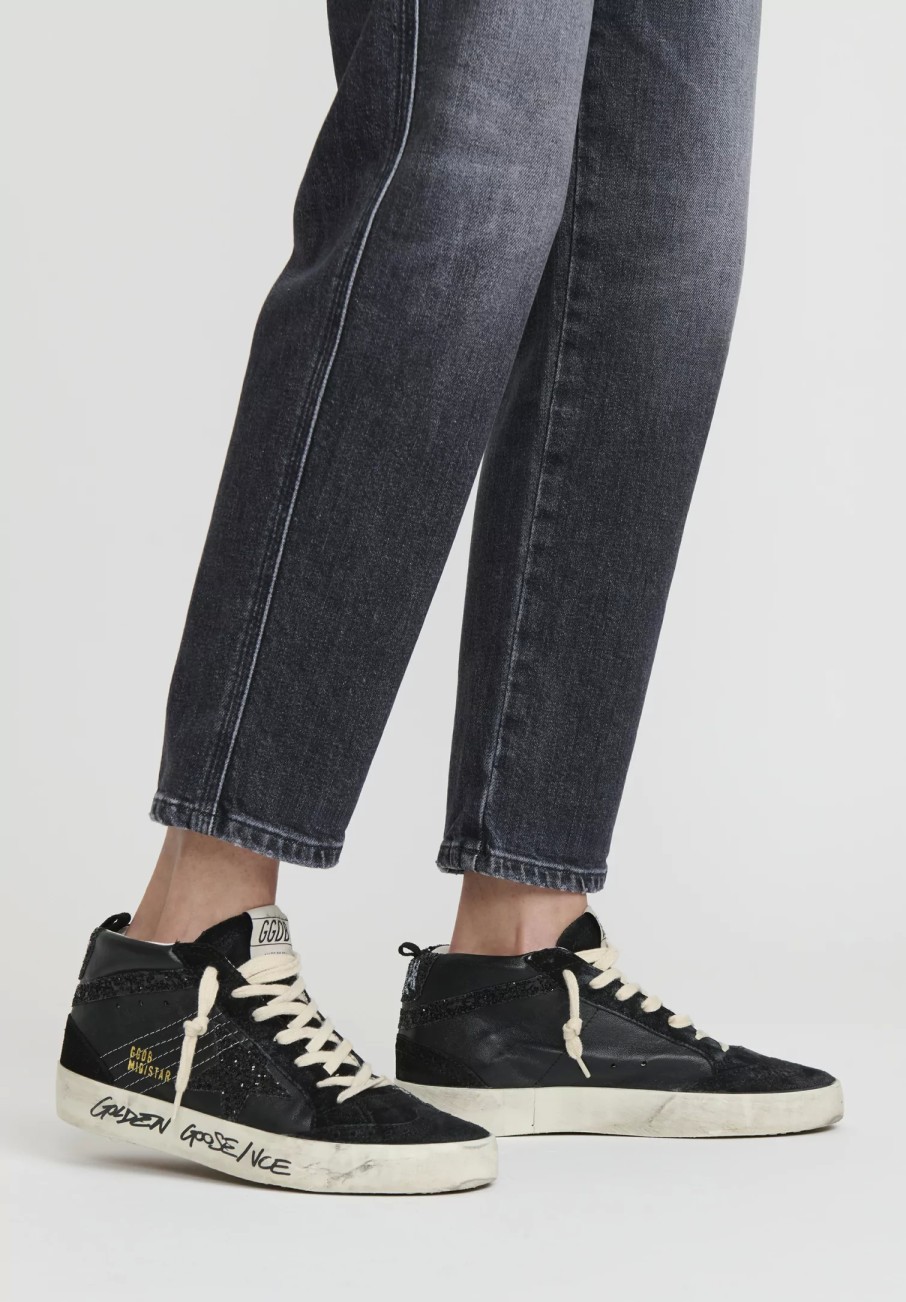 Golden Goose Sneakers | Suede, Leather And Glitter Mid Star Classic Sneaker In Black