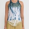 Gilda Midani Tops | Cotton ''Forest'' Dyed Tank Top In White, Green & Kaki Yellow