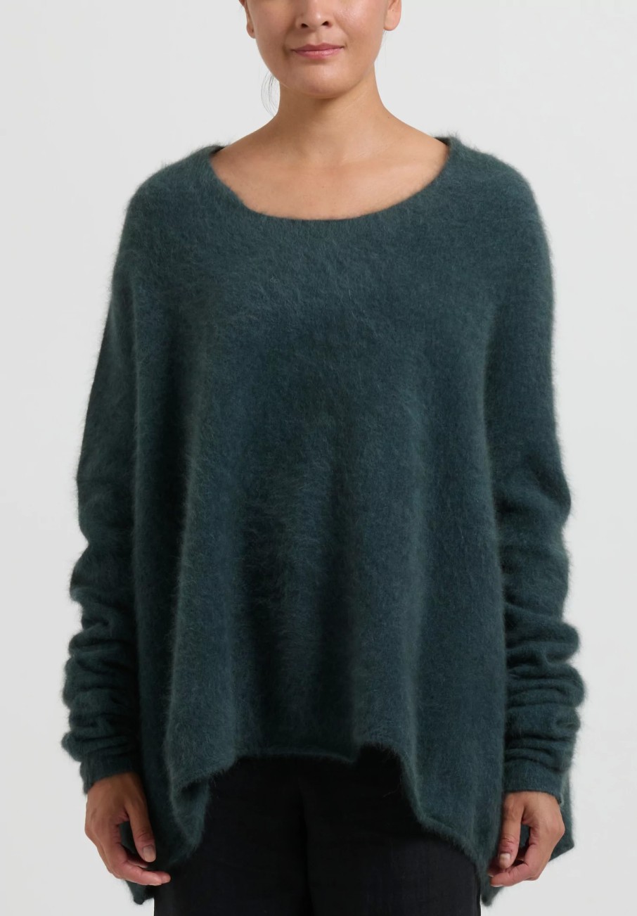 Rundholz Knitwear | Raccoon Hair Long Crewneck Sweater In Kobalt Green