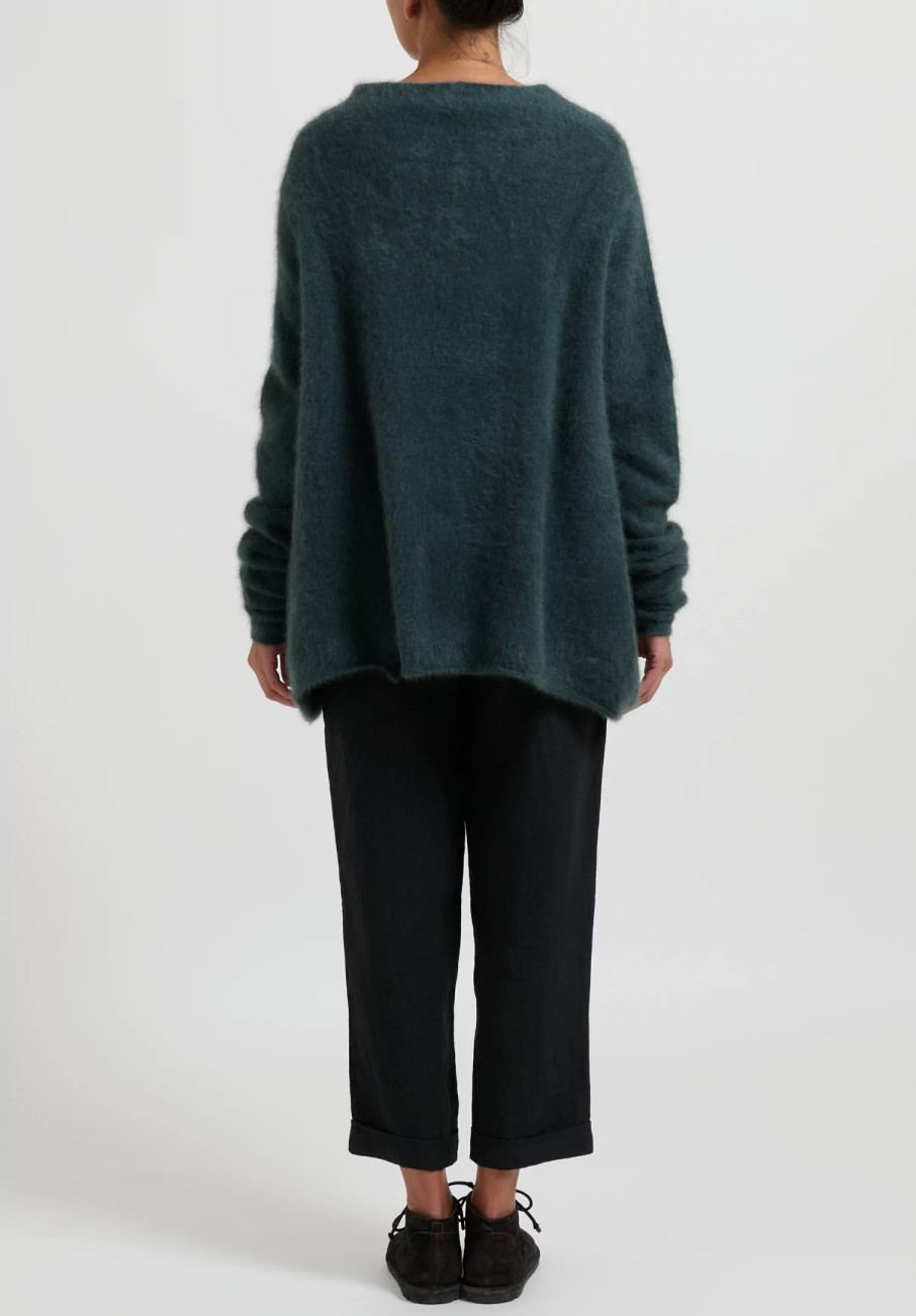 Rundholz Knitwear | Raccoon Hair Long Crewneck Sweater In Kobalt Green