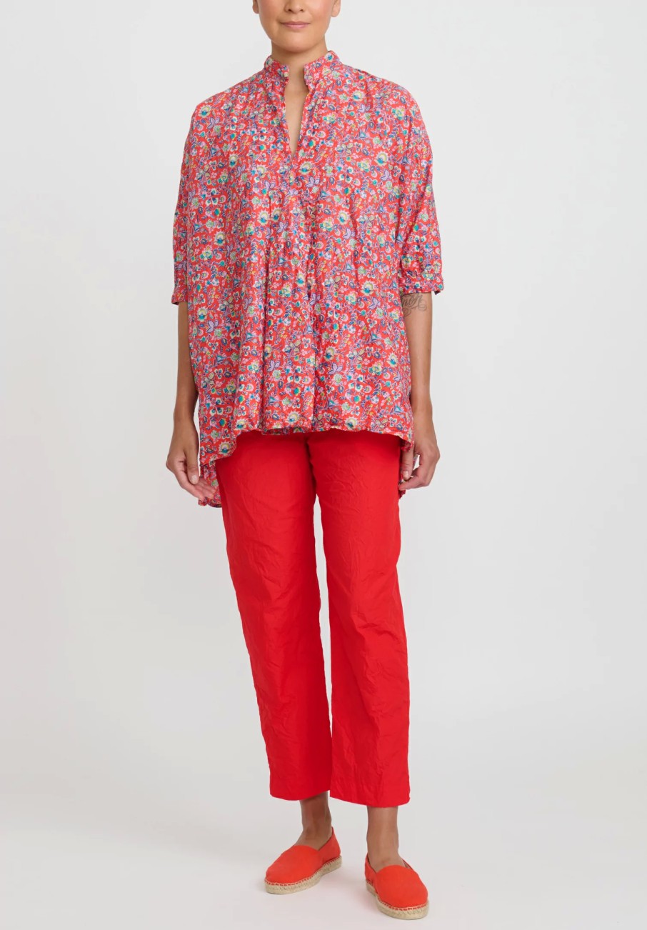 Daniela Gregis Pants | Light Weight Washed Cotton Sigaretta Elastico Pants In Rosso Red