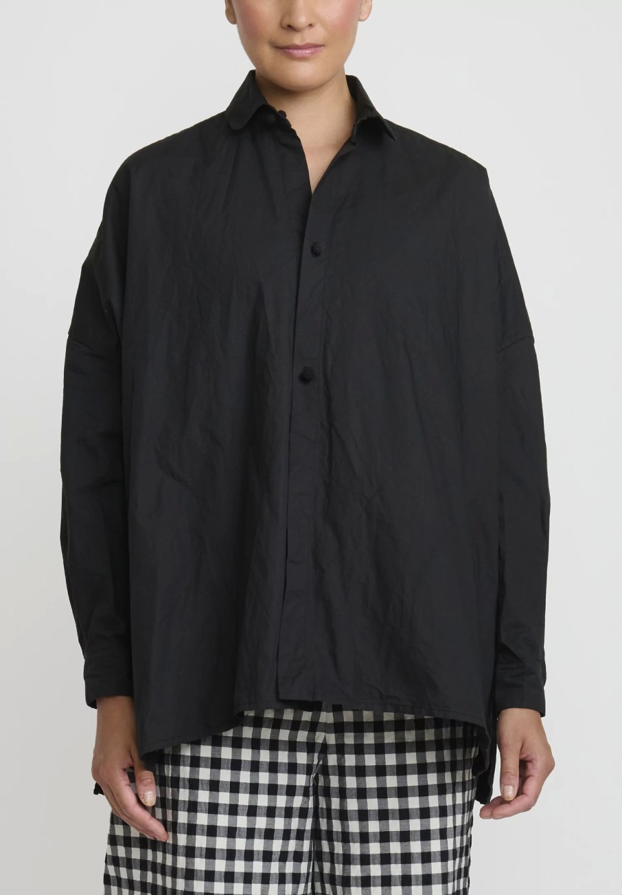 Daniela Gregis Shirts & Blouses | Washed Cotton Uomo Larghissima Corta Rosella Shirt In Nero Black