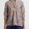 Daniela Gregis Tops | Washed Cotton Floral Kora Top In Blue, Red & Orange