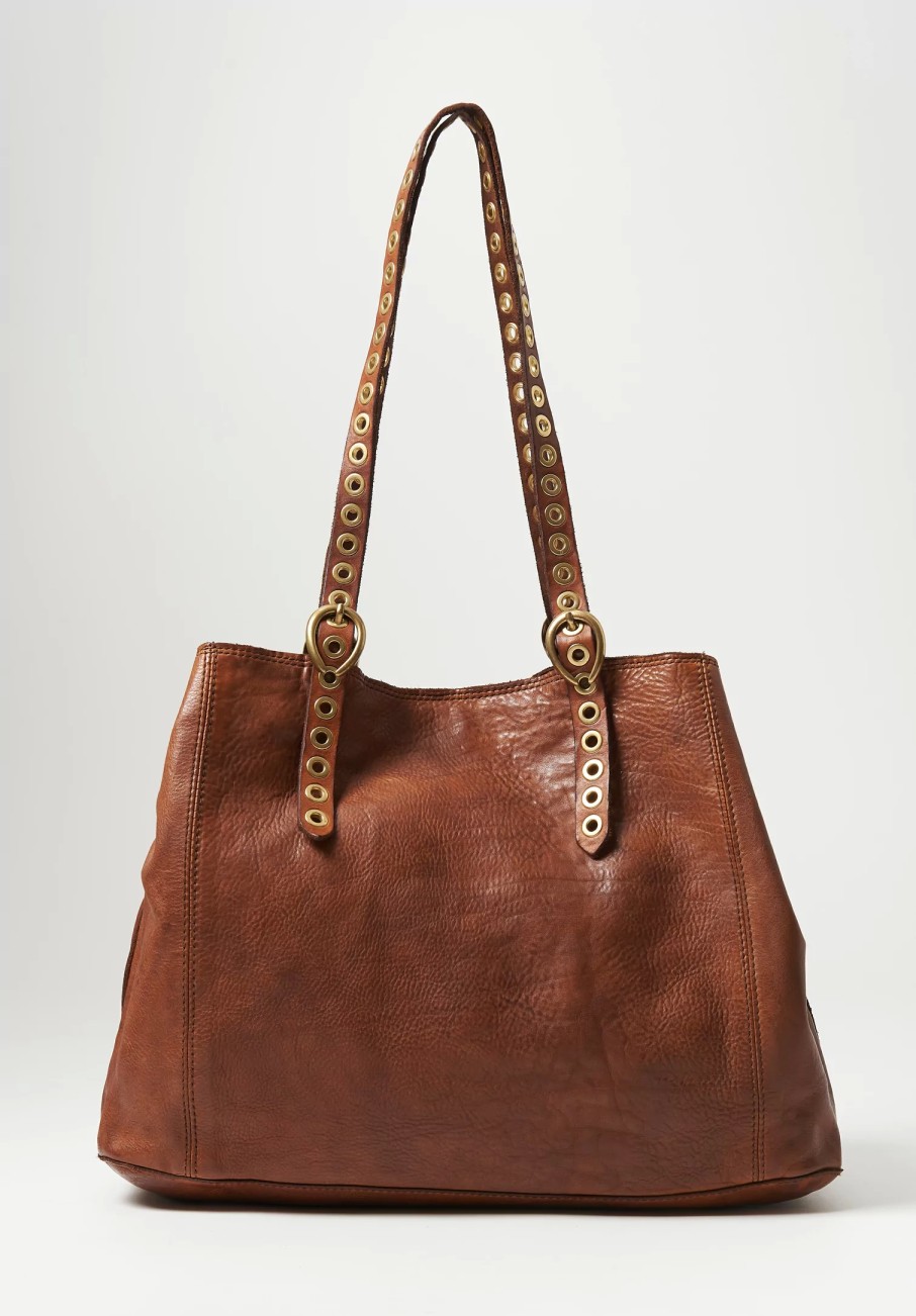 Campomaggi Handbags | Riveted Shopping Bag In Cognac Brown