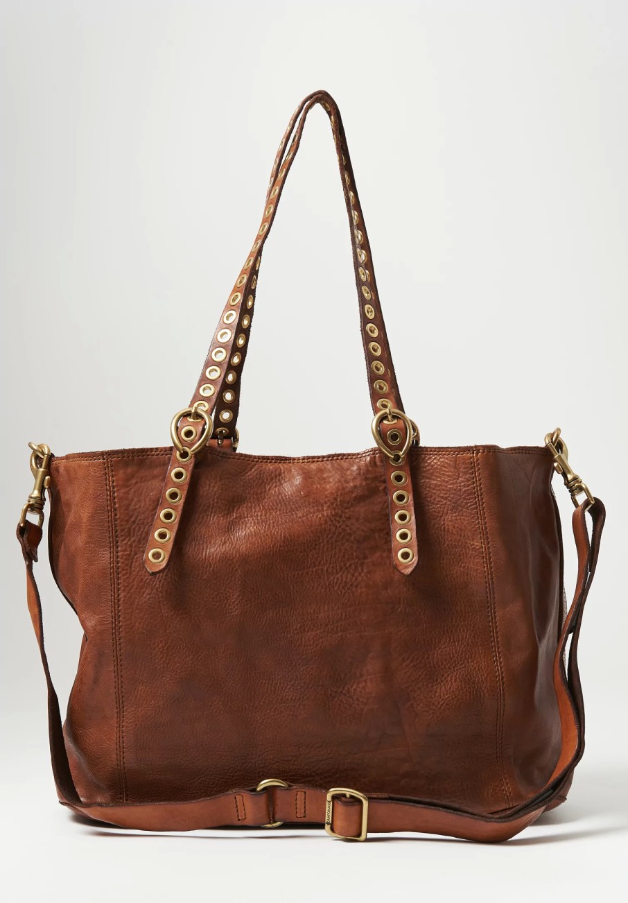 Campomaggi Handbags | Riveted Shopping Bag In Cognac Brown