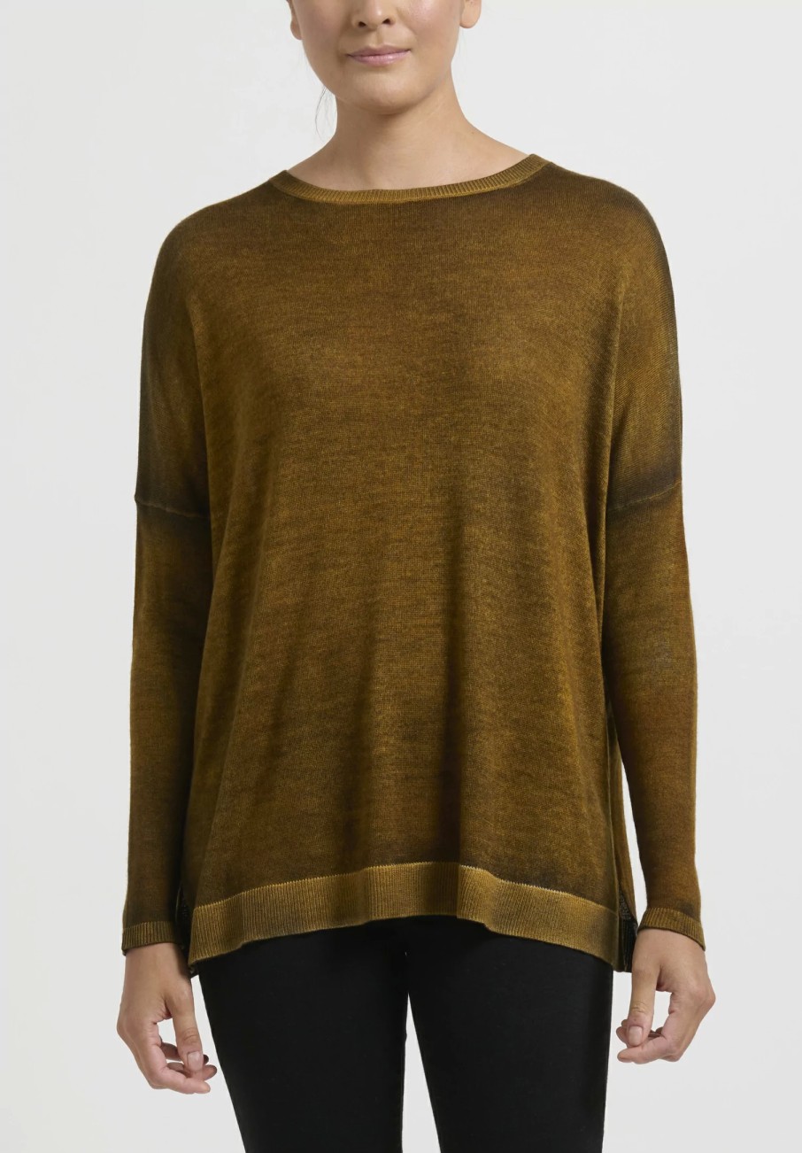 Avant Toi Knitwear | Hand-Painted Cashmere & Silk Barchetta Spacchi Sweater In Nero Cantharellus Brown