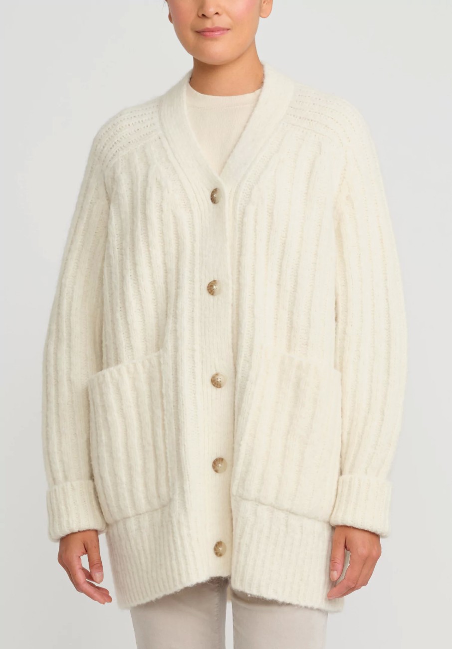 Lauren Manoogian Knitwear | Baby Alpaca Ribbed Saddle Cardigan In Raw White