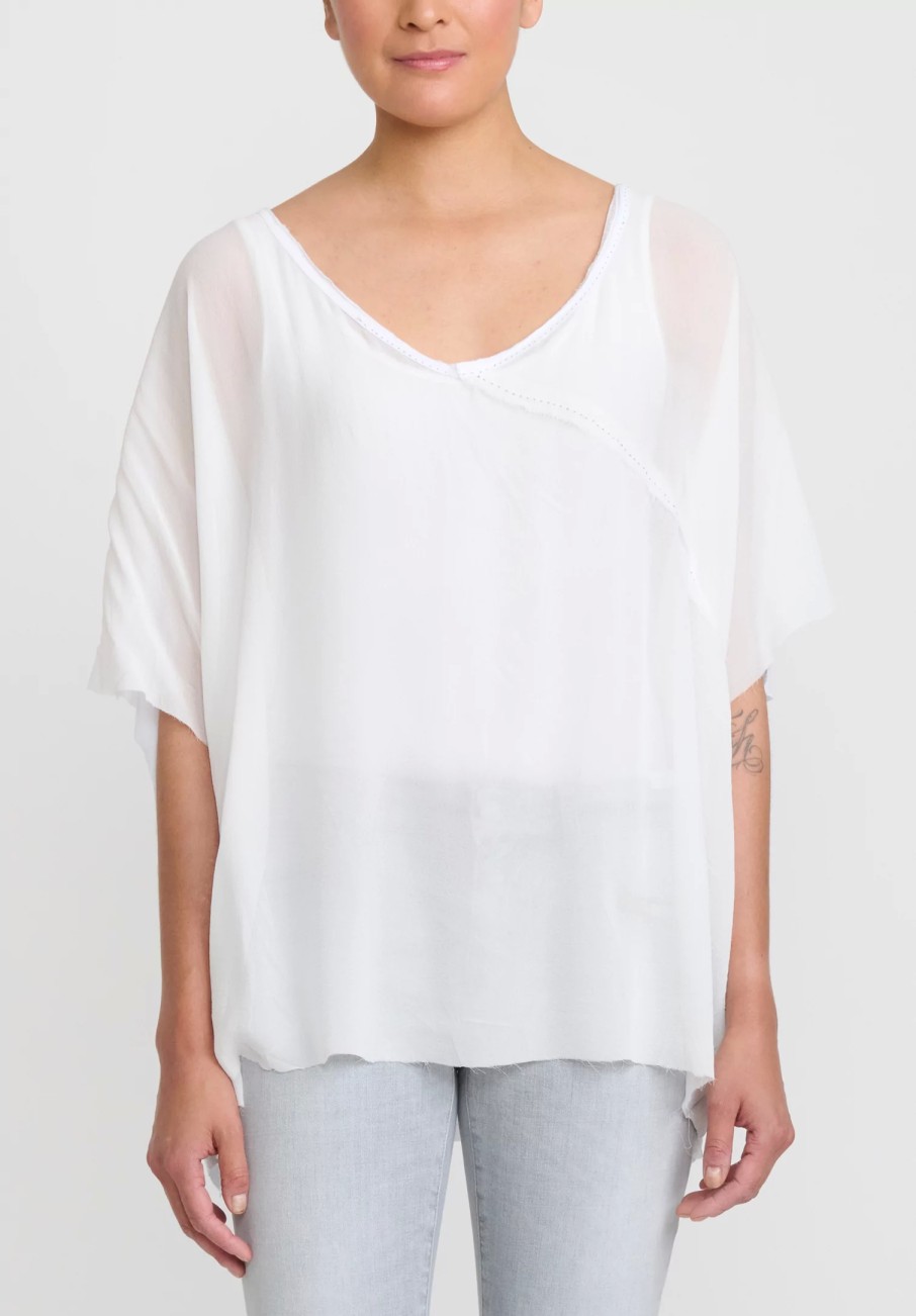 Umit Unal Tops | Silk Loose Cap Sleeve Top In Off White