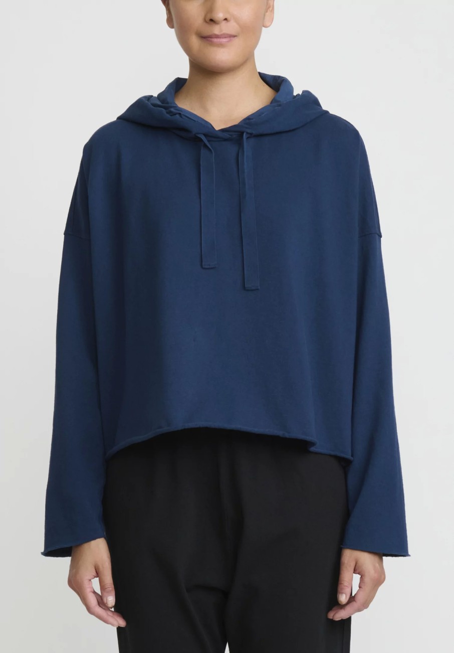 Album di Famiglia Tops | Cotton Short Hc Hooded Top In Navy Blue