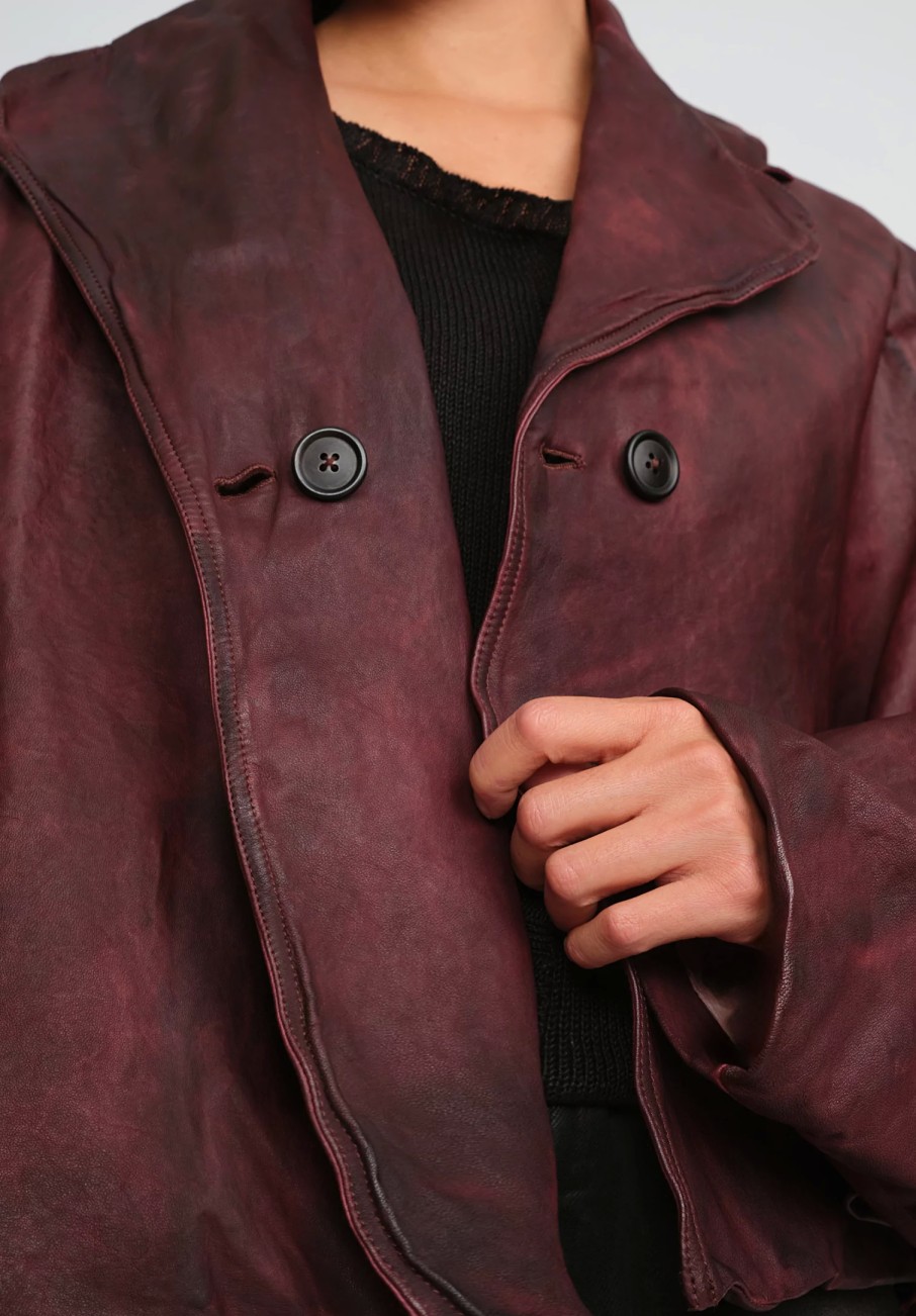 Rundholz Jackets | Washed Lamb Leather A-Line Jacket In Rust Red