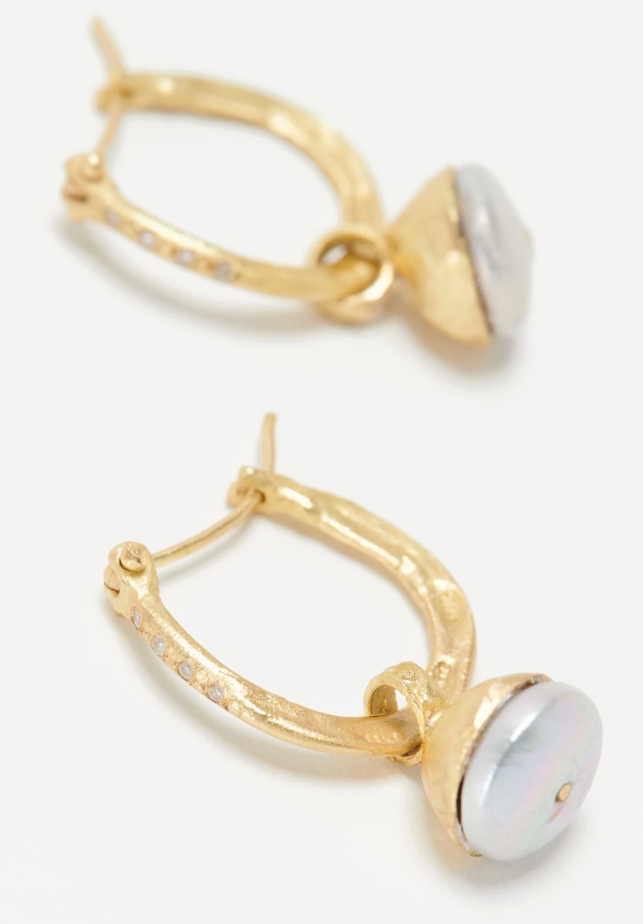 Tovi Farber Earrings | 18K, Pearl And Diamond Drop Hoop Earrings