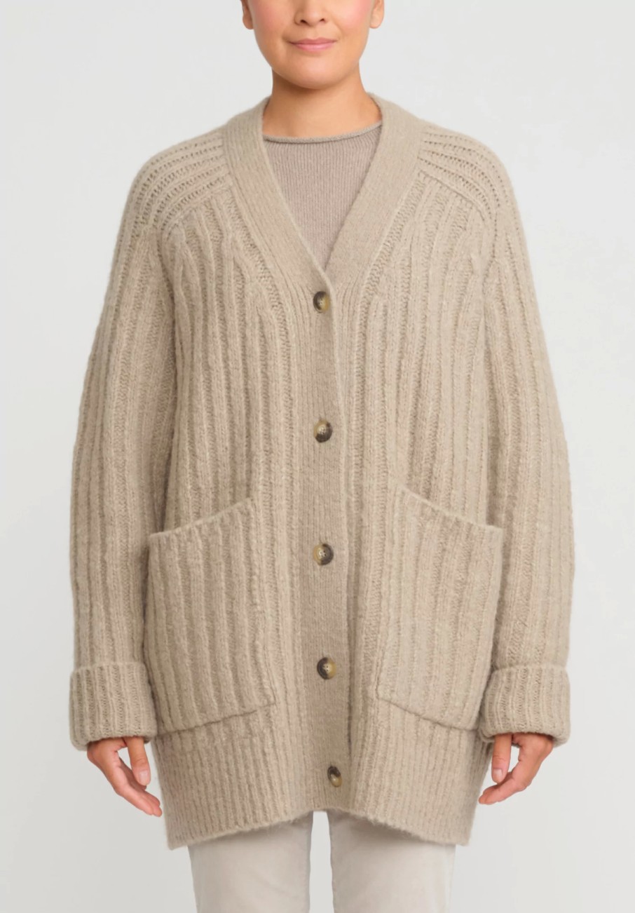 Lauren Manoogian Knitwear | Baby Alpaca Ribbed Saddle Cardigan In Stoneware Taupe