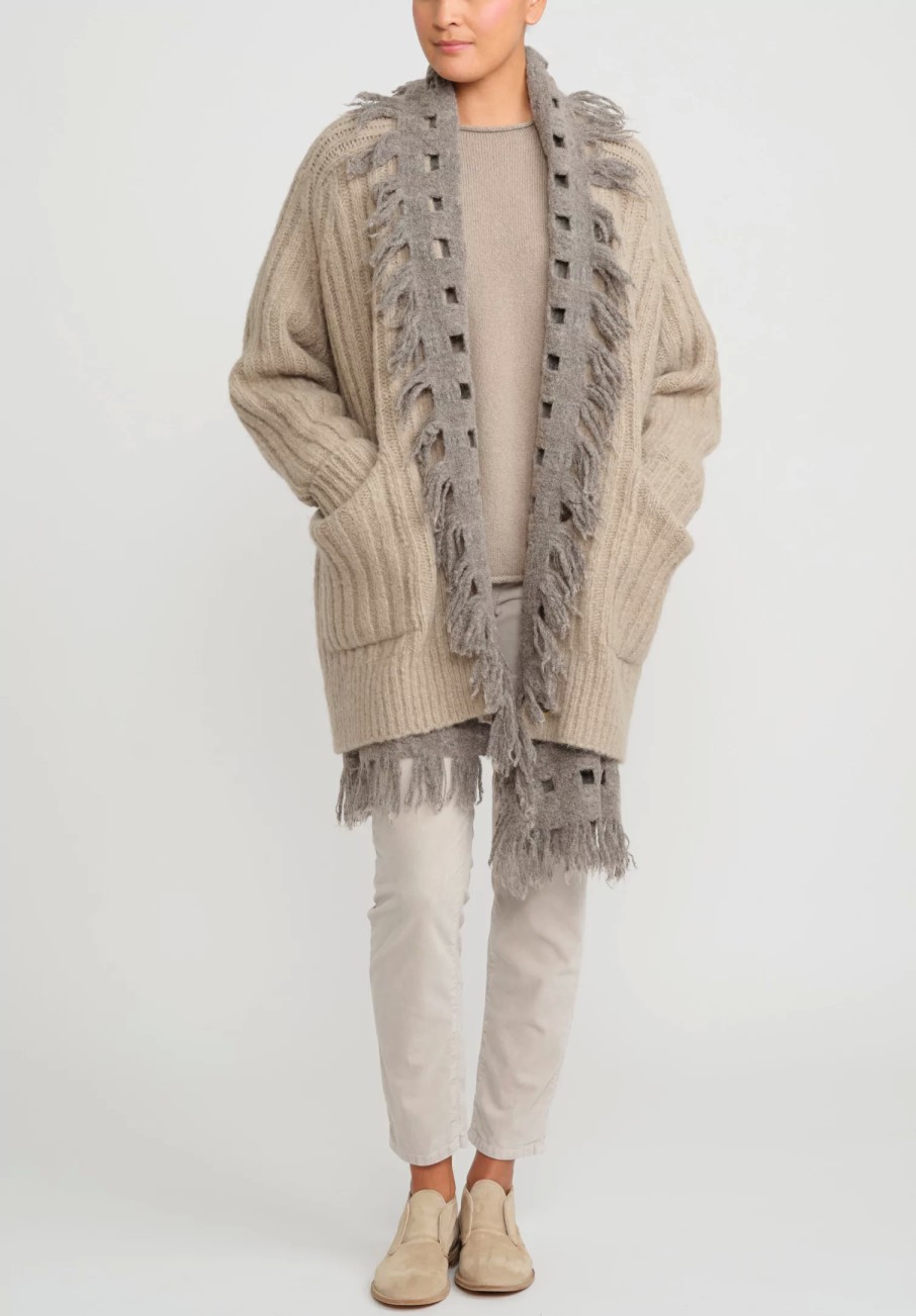 Lauren Manoogian Knitwear | Baby Alpaca Ribbed Saddle Cardigan In Stoneware Taupe