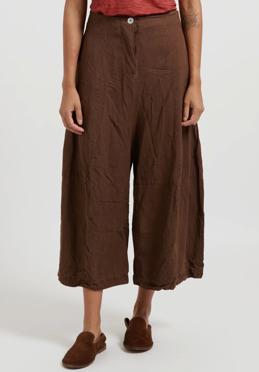 Gilda Midani Pants | Solid Linen And Silk Egg Pants In Rust Brown