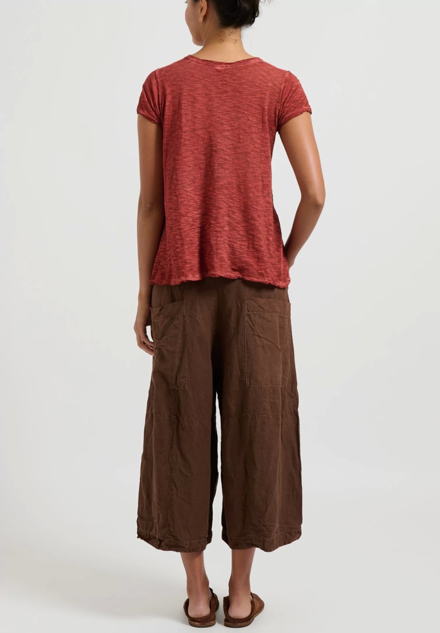 Gilda Midani Pants | Solid Linen And Silk Egg Pants In Rust Brown