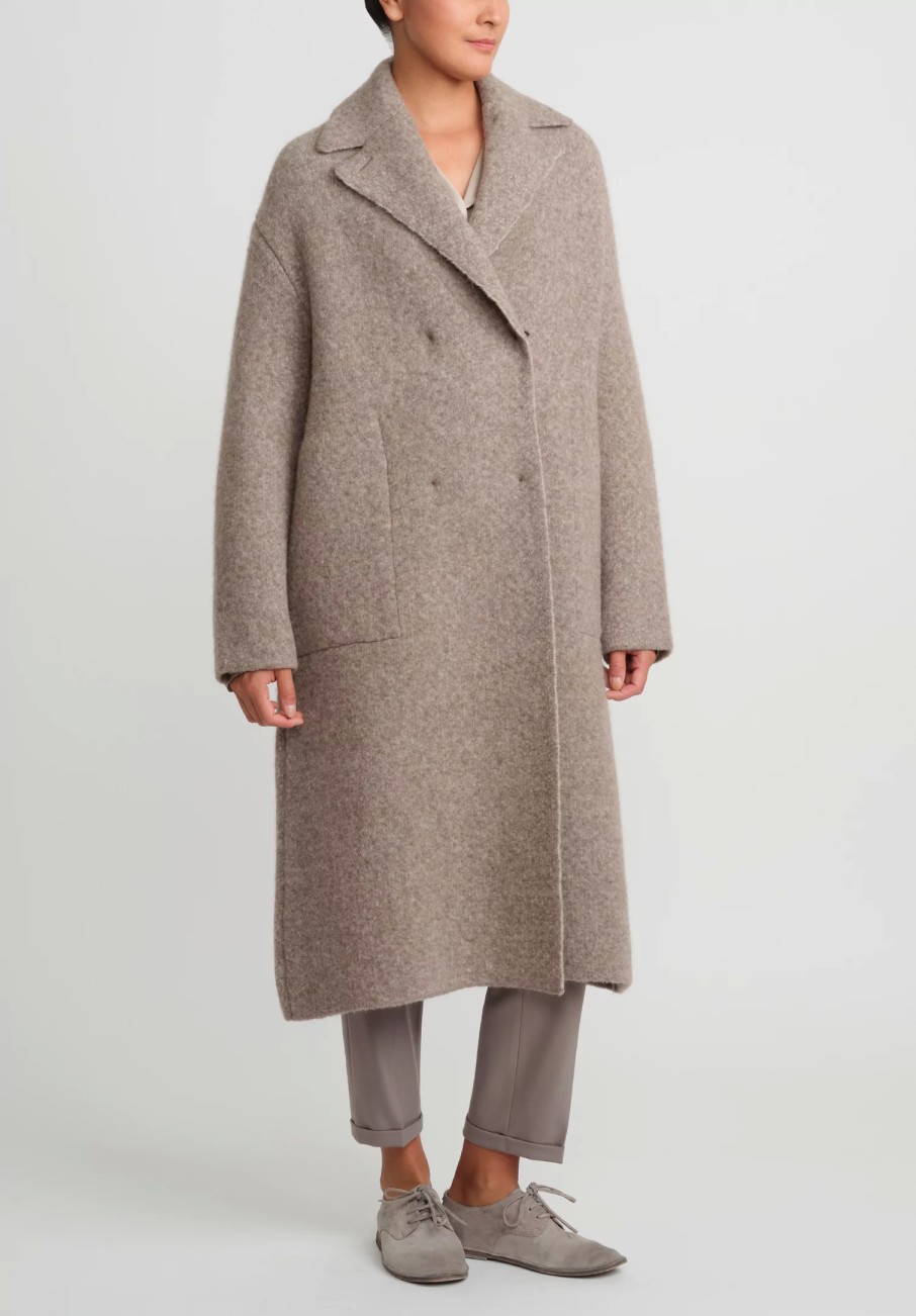 Boboutic Coats & Dusters | Felted, Knit Double Breasted Coat In Natural Brown Melange