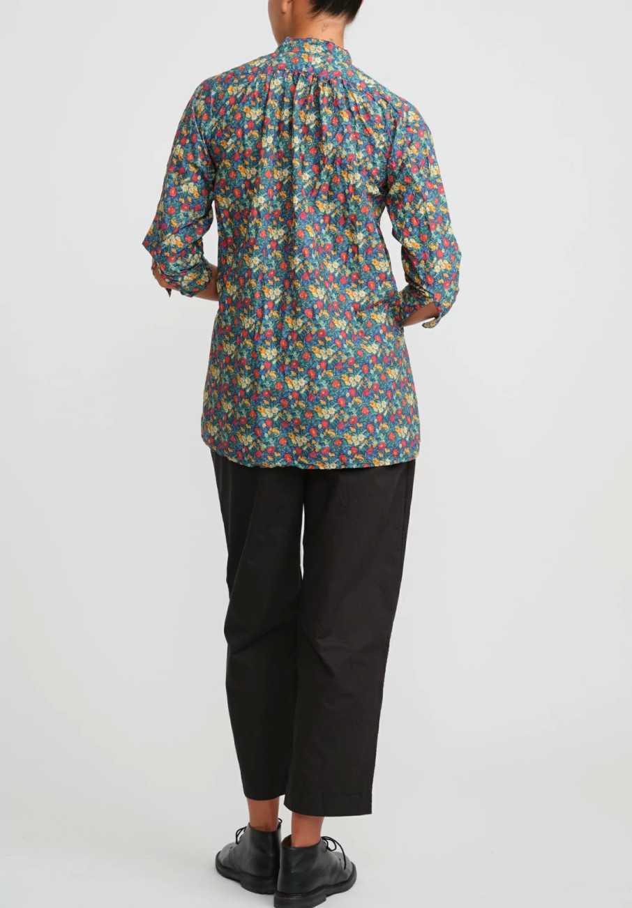 Daniela Gregis Tops | Washed Cotton Pepe Kora Shirt In Blue, Orange & Red Flowers