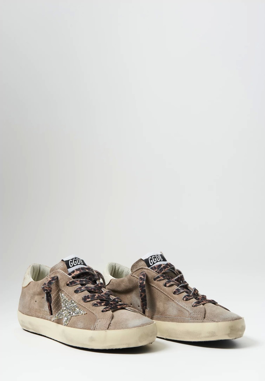 Golden Goose Sneakers | Suede Super Star Classic With List In Taupe & Platinum