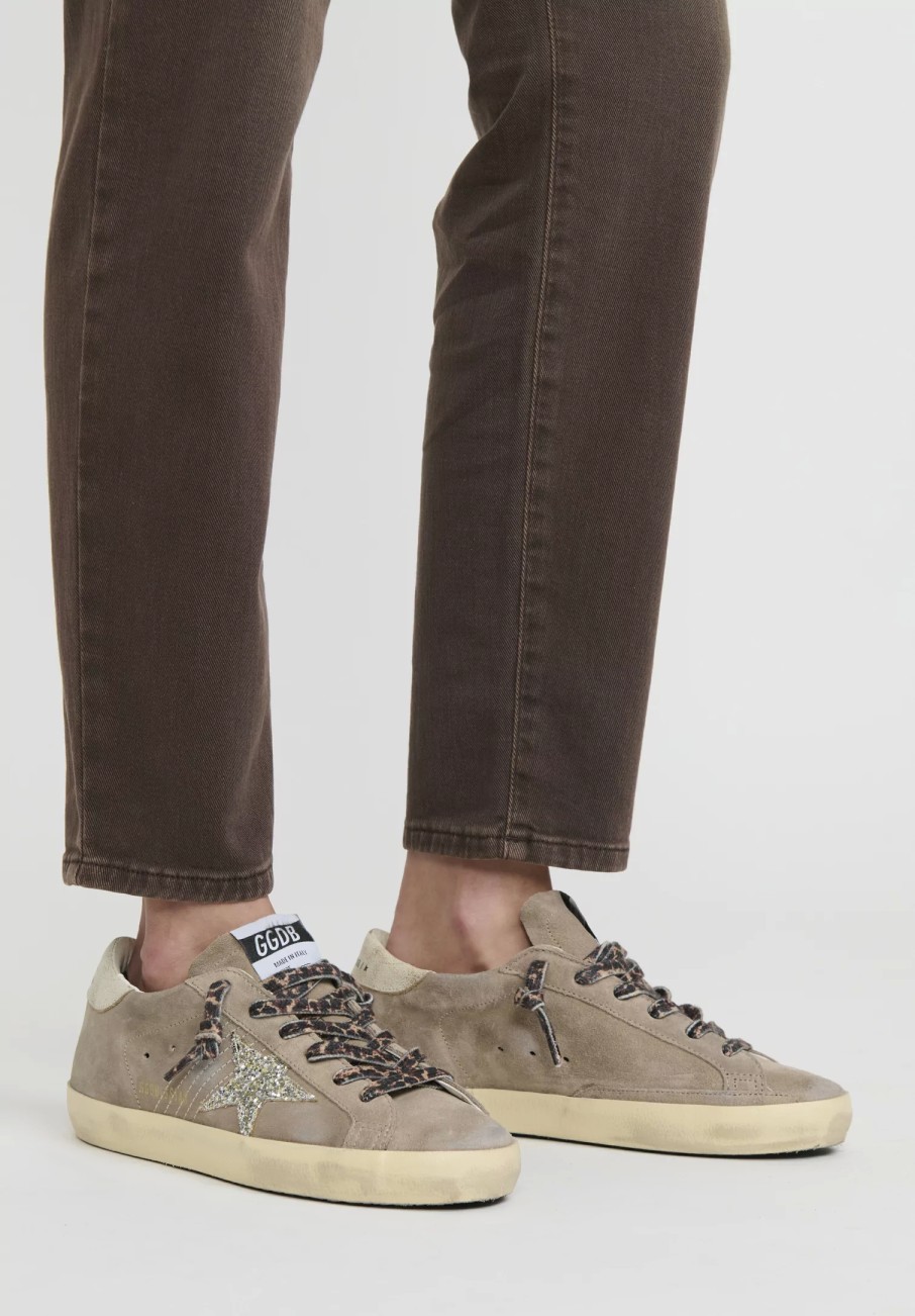 Golden Goose Sneakers | Suede Super Star Classic With List In Taupe & Platinum