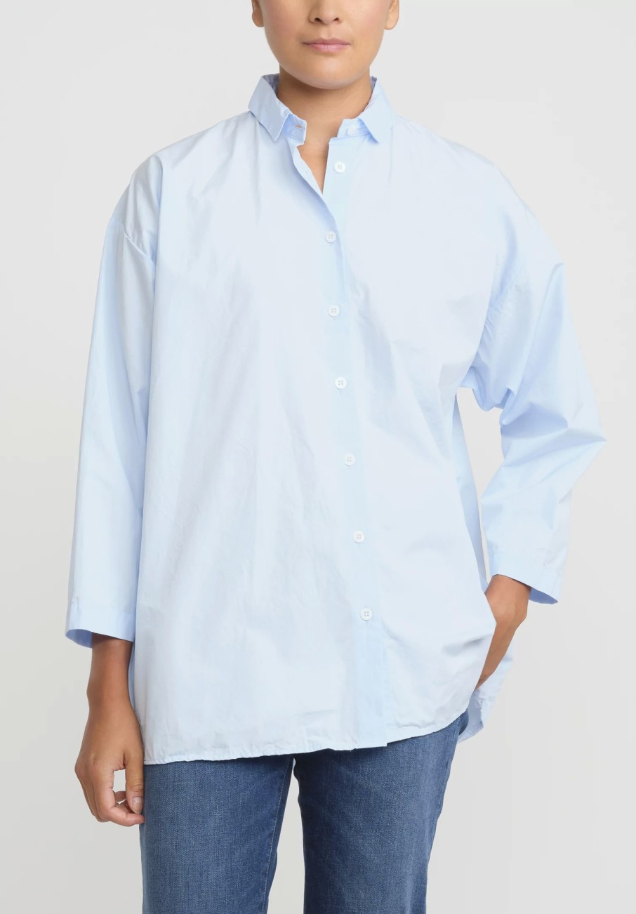 Bergfabel Shirts & Blouses | Washed Cotton Poplin Overshirt In Light Blue