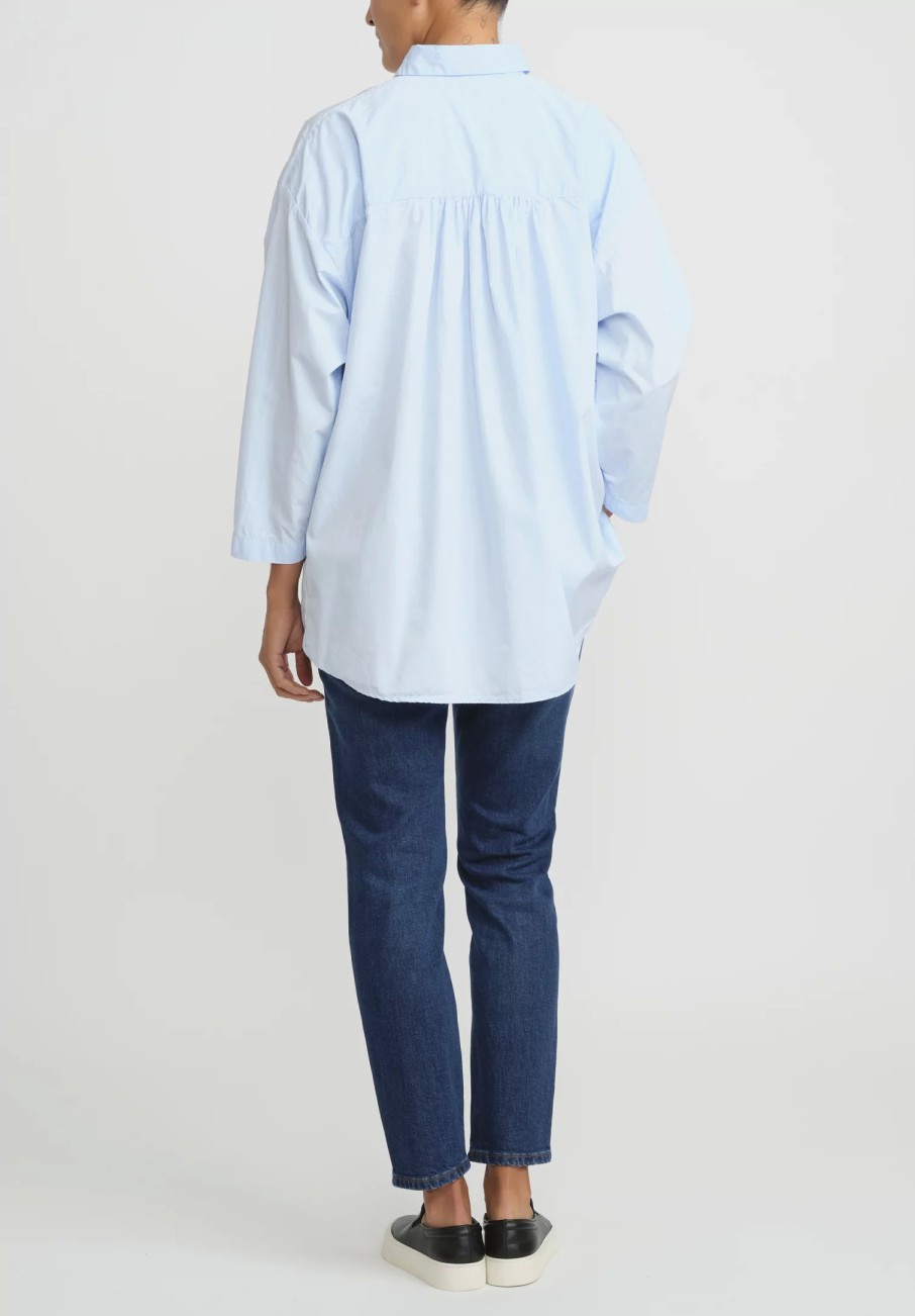 Bergfabel Shirts & Blouses | Washed Cotton Poplin Overshirt In Light Blue