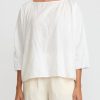 Daniela Gregis Tops | Washed Cotton Camicia Collo Tondo Manica Lavata Top In Bianco White