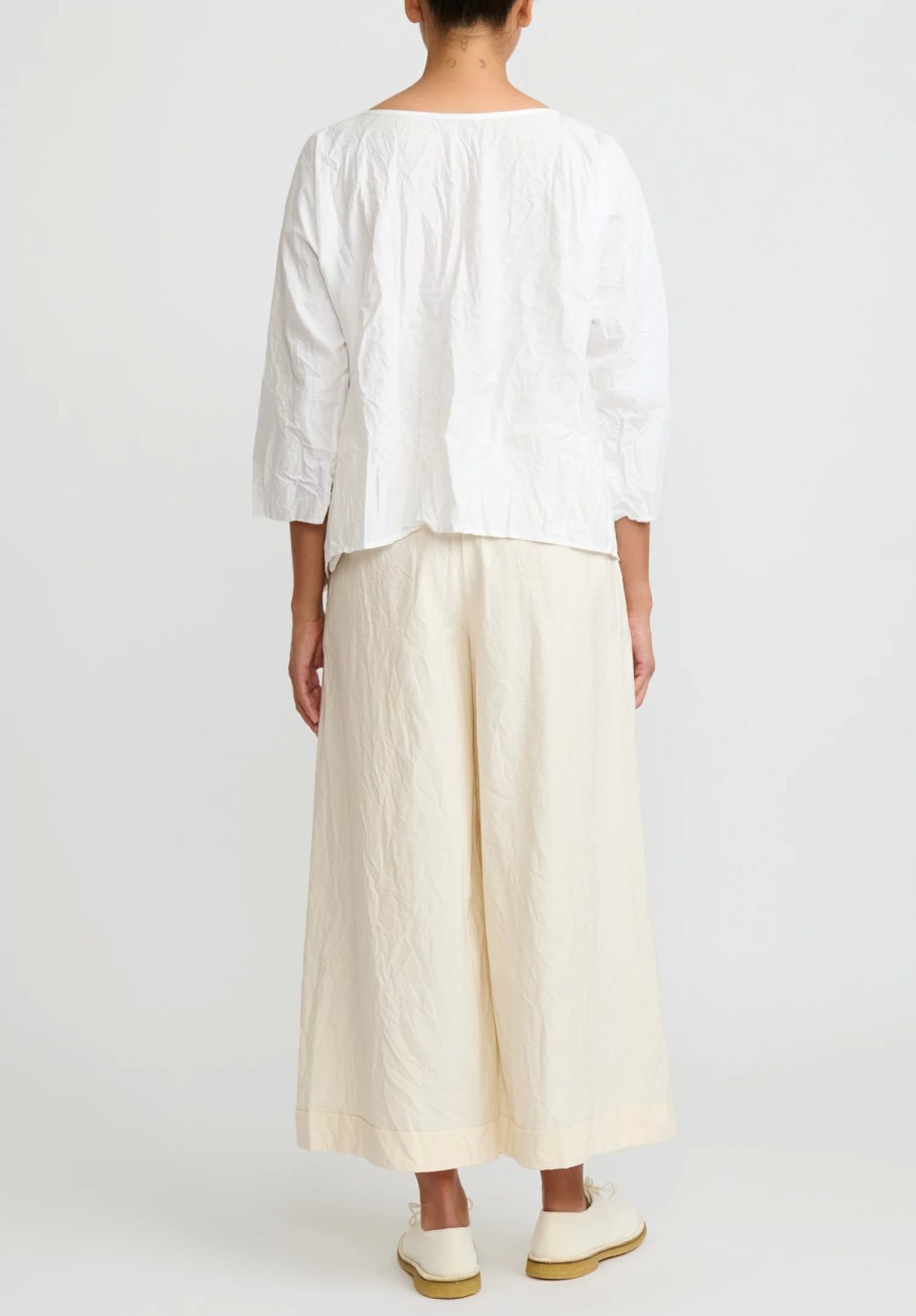 Daniela Gregis Tops | Washed Cotton Camicia Collo Tondo Manica Lavata Top In Bianco White