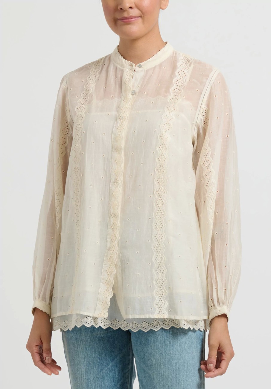 Péro Shirts & Blouses | Silk And Cotton Eyelet Shirt In Ivory White