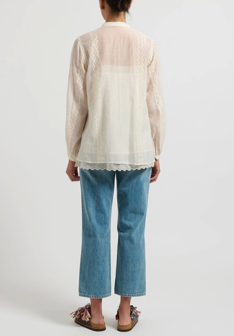 Péro Shirts & Blouses | Silk And Cotton Eyelet Shirt In Ivory White