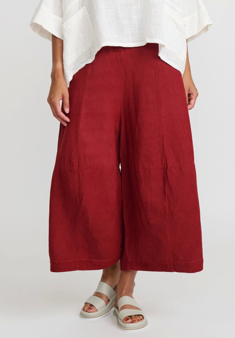 Gilda Midani Pants | Solid Linen And Silk Egg Pants In Barn Red