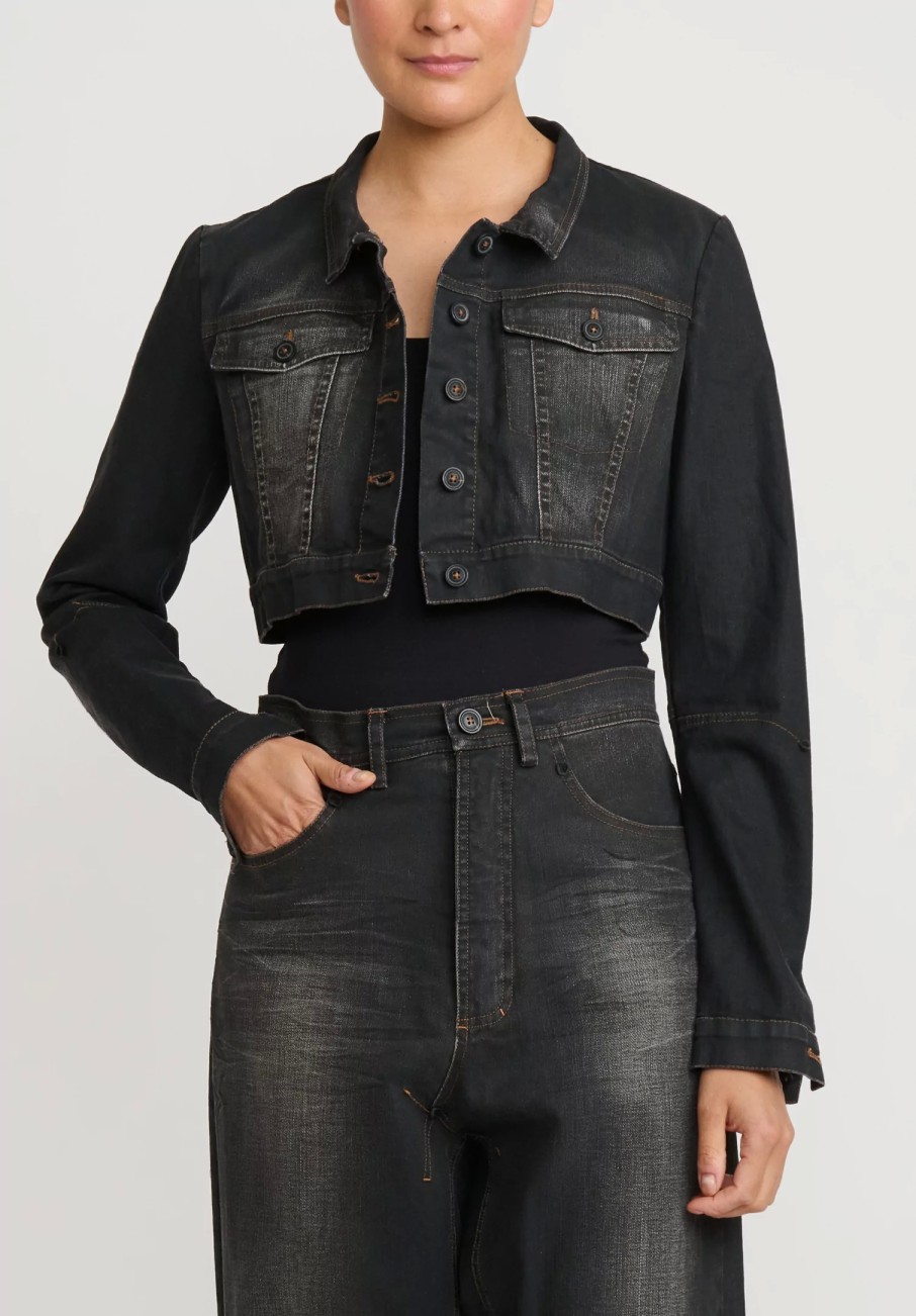 Rundholz Denim | Cotton Denim Cropped Jacket In Faded Black