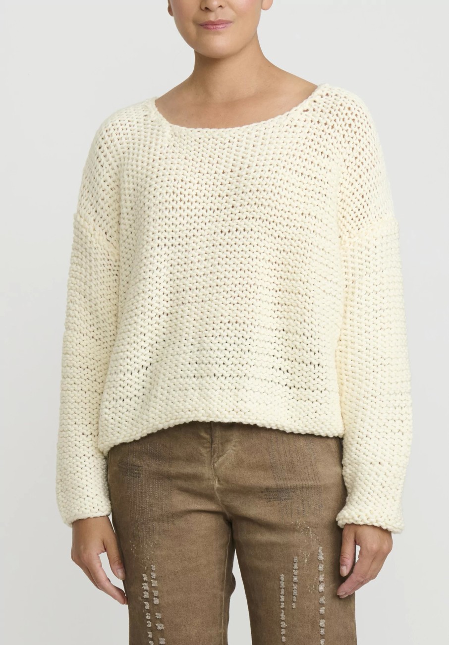 Umit Unal Knitwear | Hand Knit Wool Bow Knot Sweater In Cream