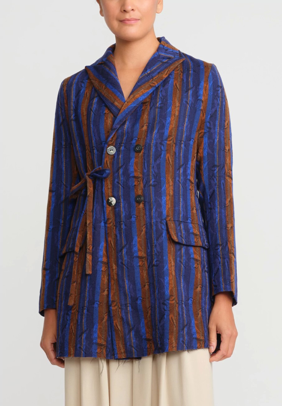 A Tentative Atelier Jackets | Virgin Wool Jacquard Matilda Joslyn Drape Jacket In Royal Blue & Gold