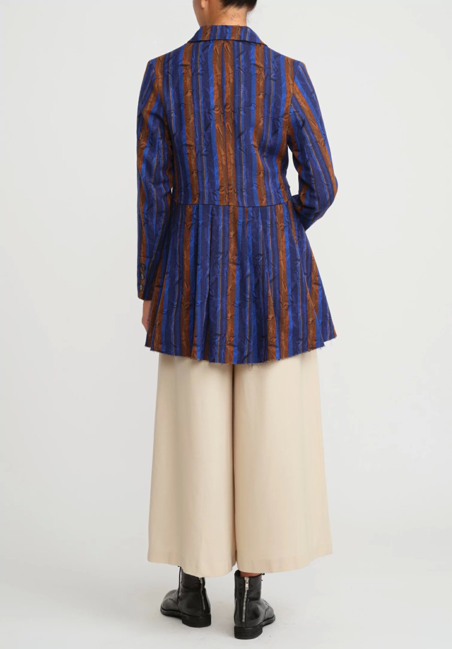 A Tentative Atelier Jackets | Virgin Wool Jacquard Matilda Joslyn Drape Jacket In Royal Blue & Gold