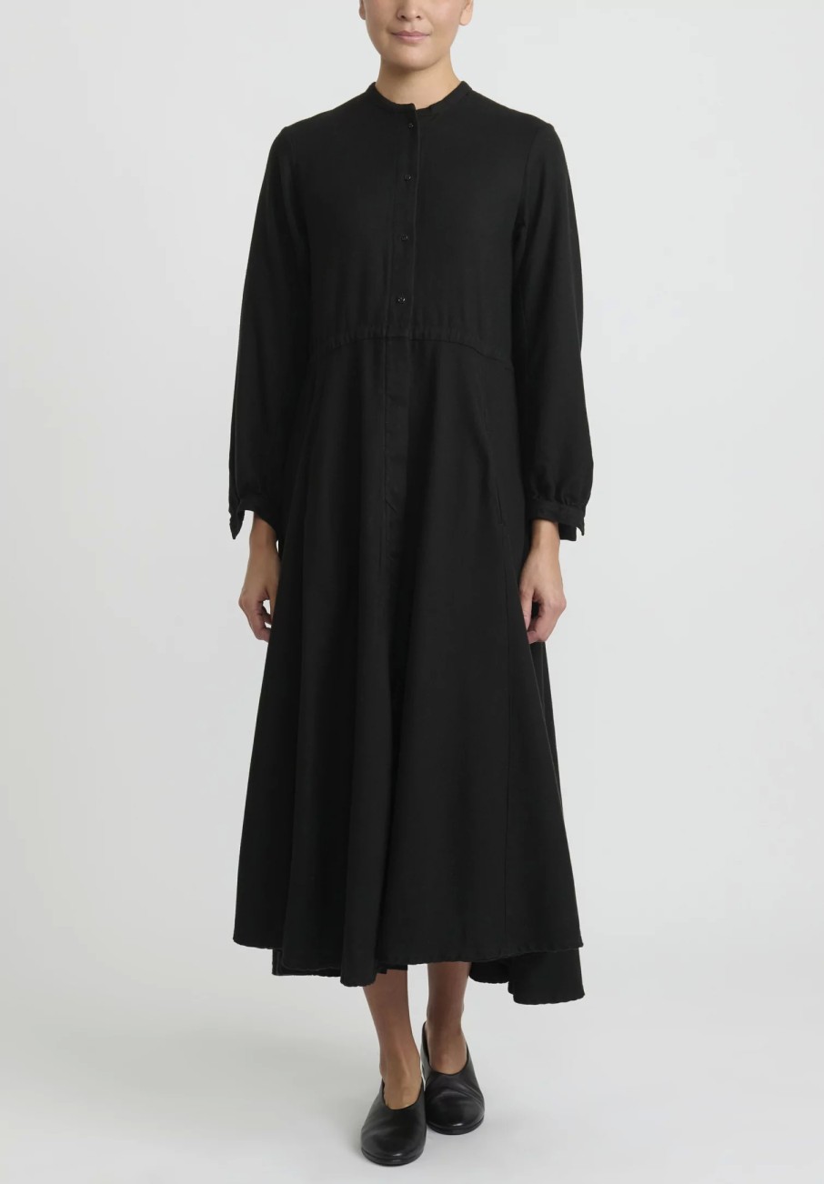 Kaval Dresses | Silk Nel Twill Long Shirt Dress In Black