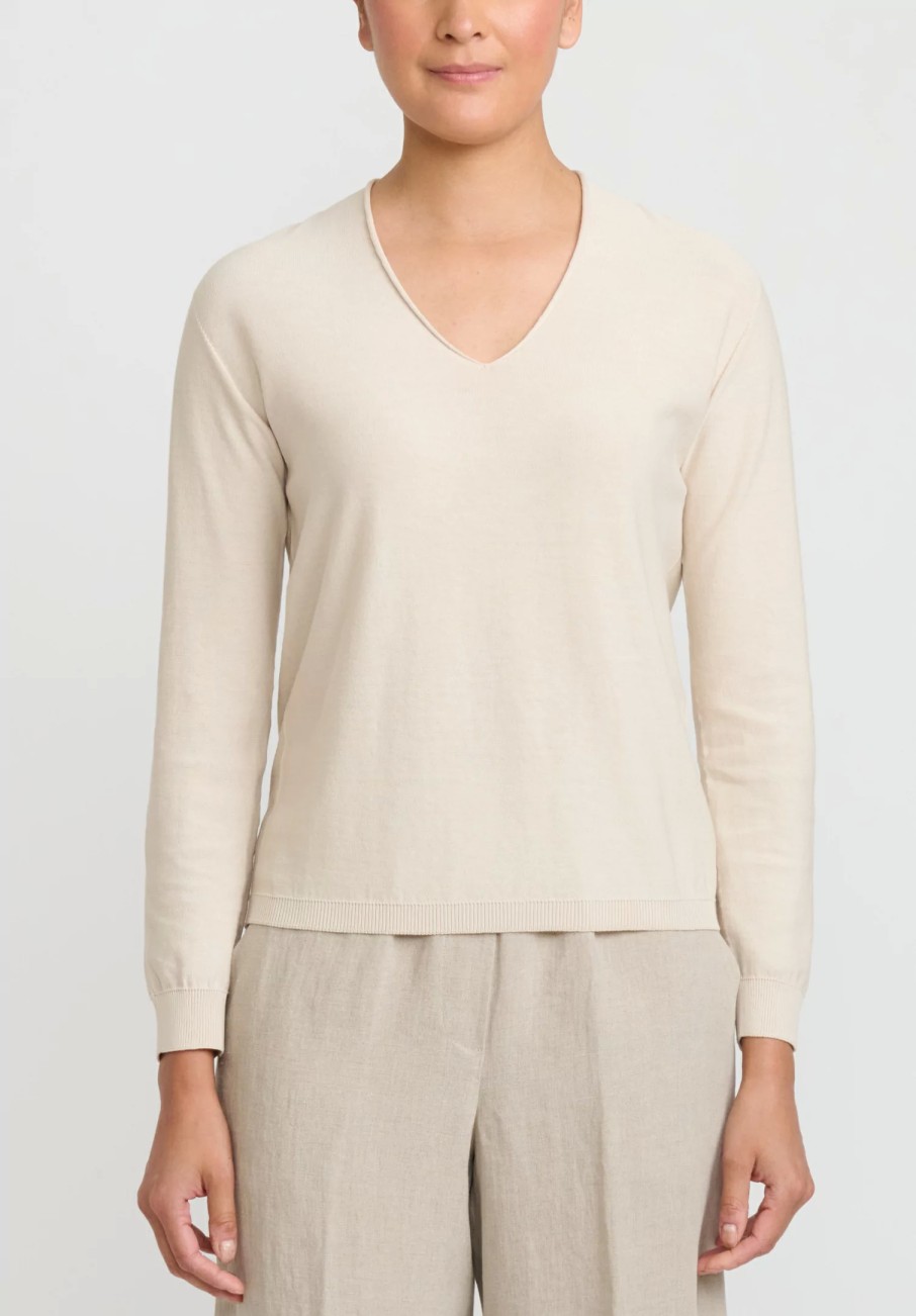 Antonelli Knitwear | Cotton Knit Einstein Pullover In Gesso Beige Natural