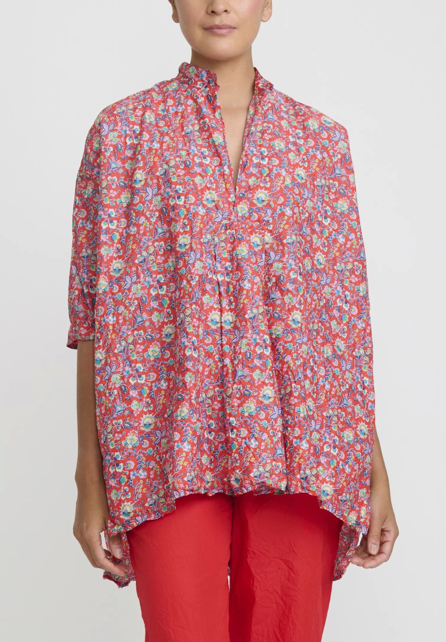 Daniela Gregis Tops | Washed Cotton Kora Top In Red Multicolor Floral