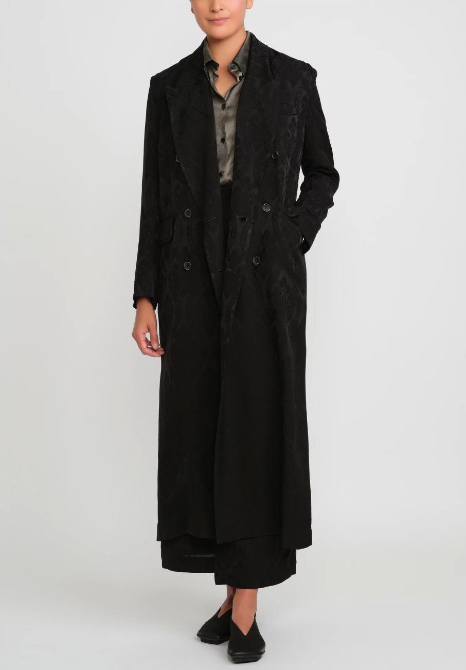 Uma Wang Decorative Coats | Double Breasted Jacquard Callie Coat In Black