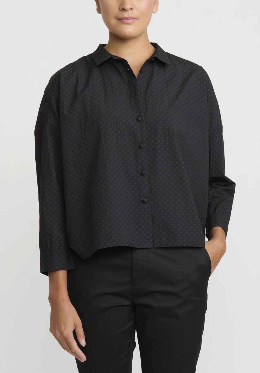 AODress Shirts & Blouses | Cotton Small Collar Pin Dot Shirt In Sumi Black