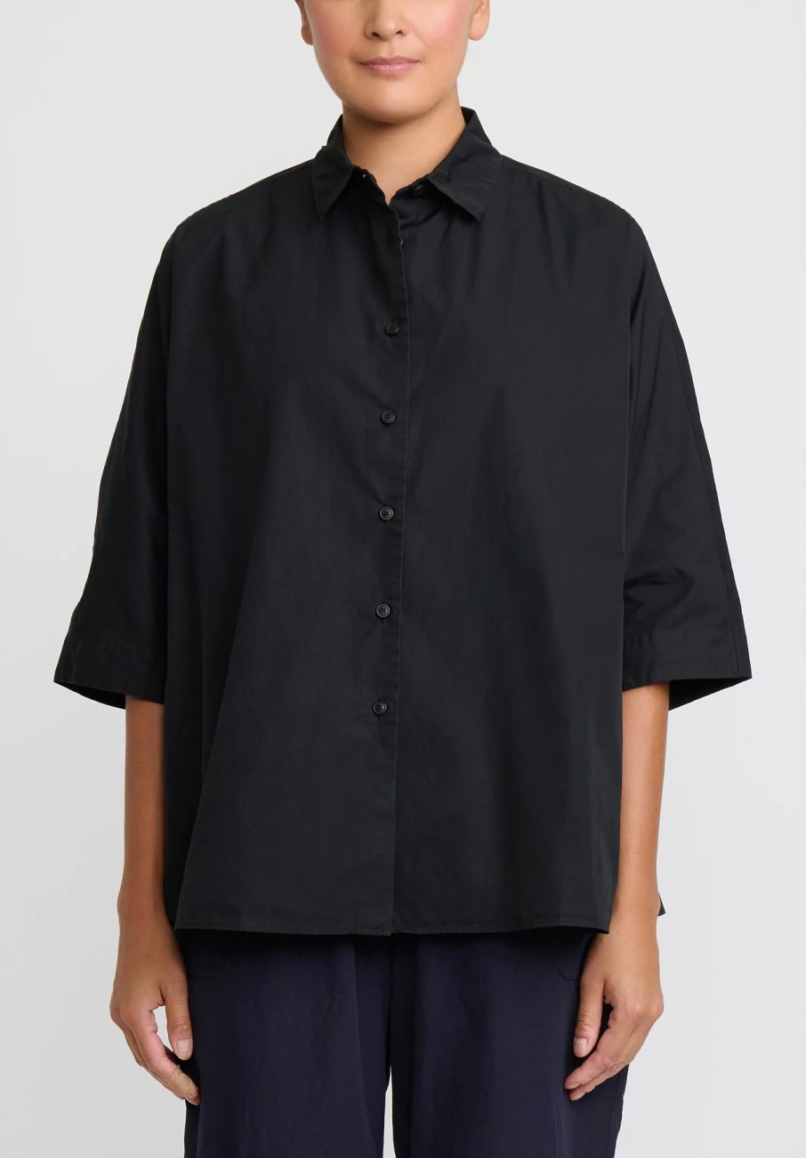 Casey Casey Shirts & Blouses | Cotton Waga Short Sleeve Shirt In Black