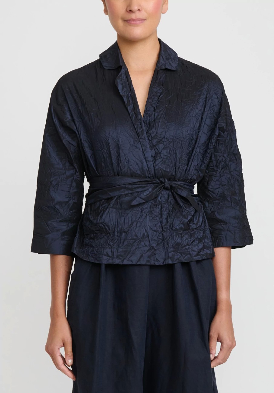 Daniela Gregis Jackets | Washed Silk Giacca Peonia Rossella Jacket In Navy Blue