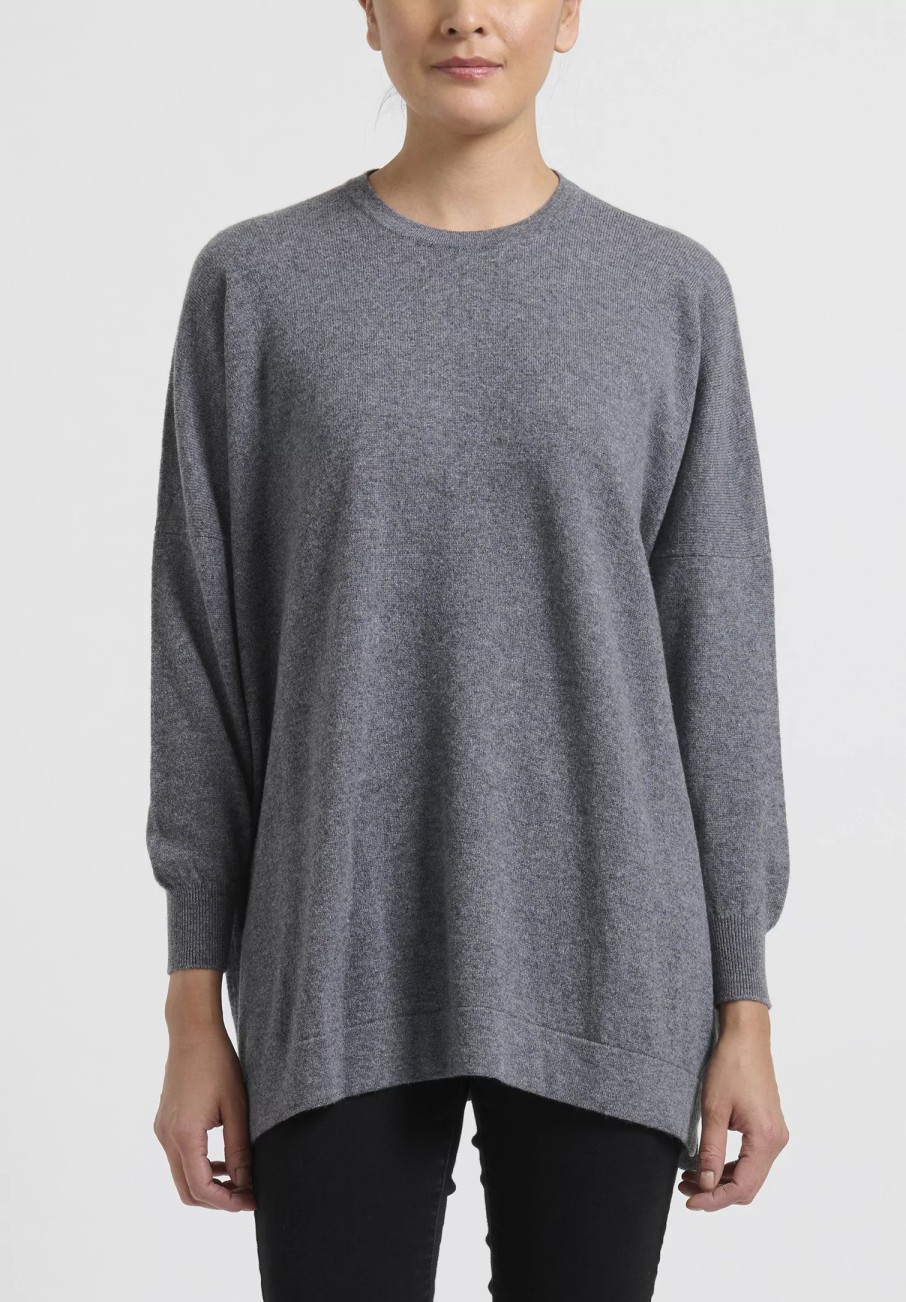 Hania New York Knitwear | Cashmere Marley Crewneck In Smog Grey